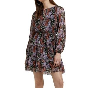 River Island Floral Print Tiered Long Sleeve Minidress
